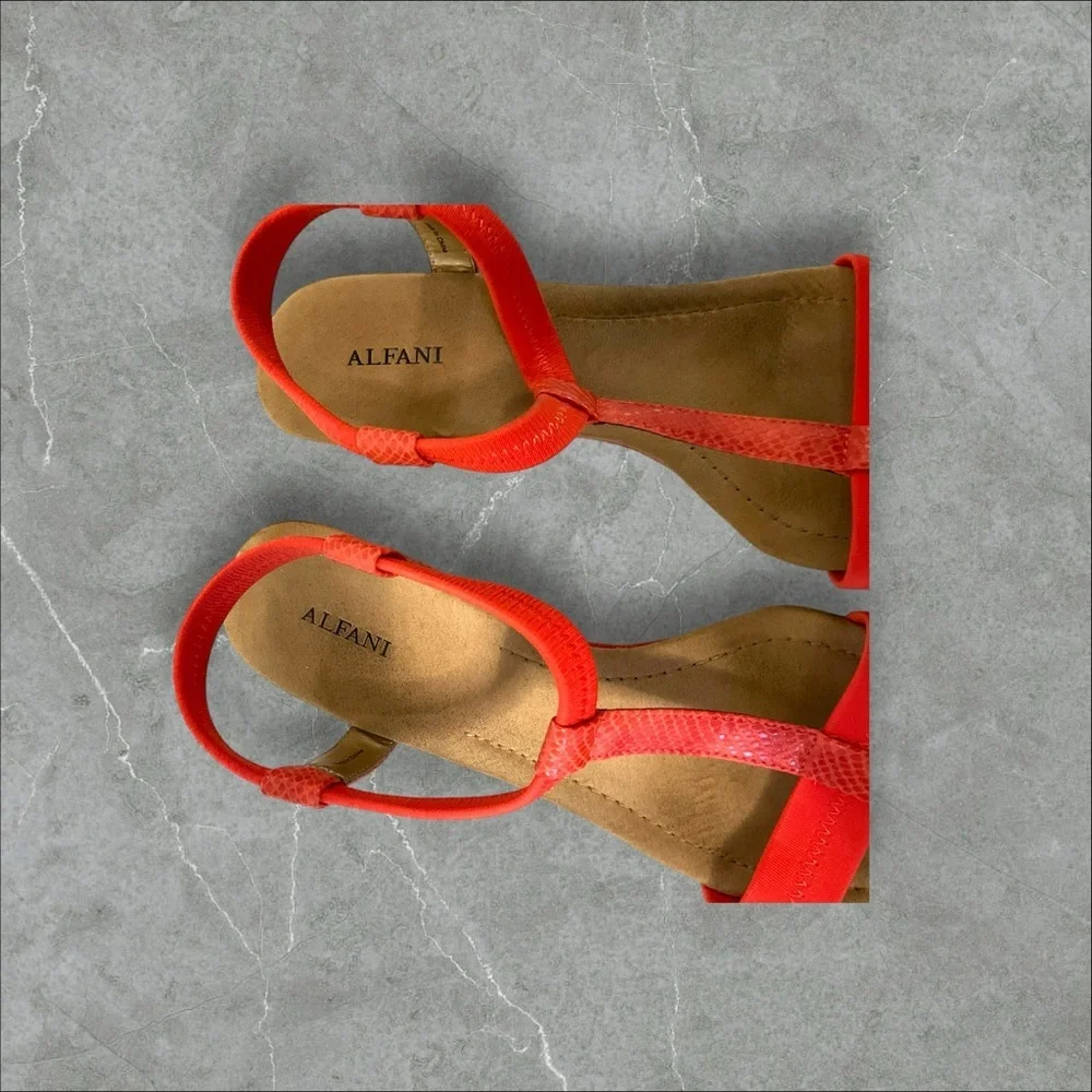 Alfani Persimmon Wedge Sandal SZ 10.5 Slip On Comfort Sole Retro Coquette Women‎